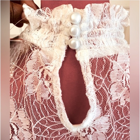 LACE HIGH NECK FULL BALLOON SLEEVE BLOUSE - Picture 6 of 8